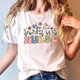 Boho Floral Groovy Gift for a Nurse T-Shirt