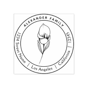 Boho floral hand drawn Lily custom rubber stamp