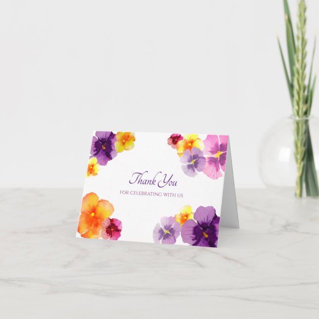 Boho Floral Hand-Illustrated Pansy Bridal Shower Thank You Card (Front)