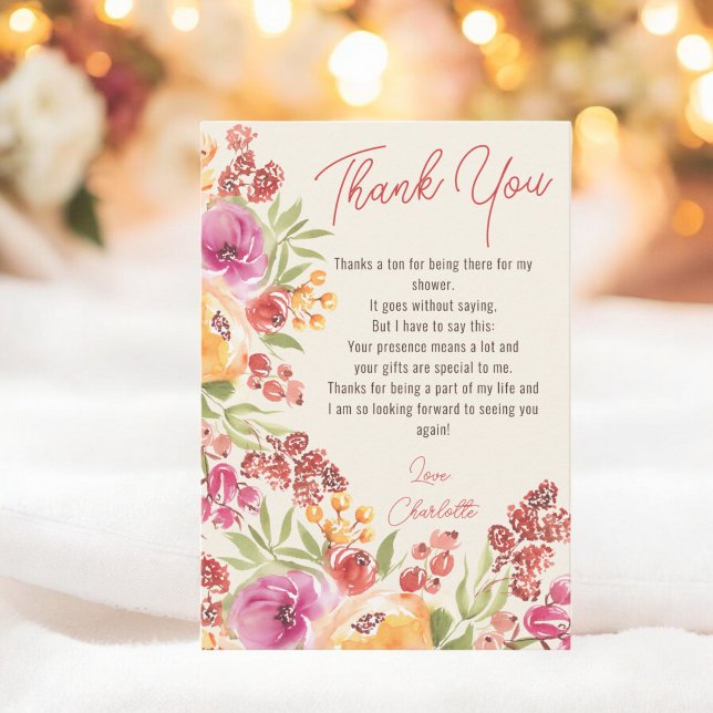 Boho Floral Hand-Painted Bridal Shower Thank You Card (Boho Floral Hand-Painted Bridal Shower Thank You)