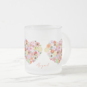 Boho Floral Heart NAME Sweet Love Orange Fun Frosted Glass Coffee Mug