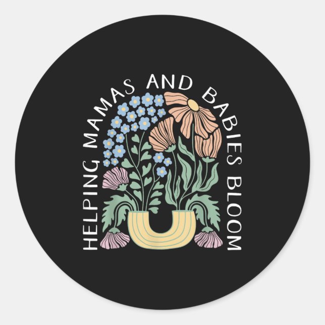 Boho Floral Helng Mamas &amp; Babies Bloom Doula B Classic Round Sticker (Front)