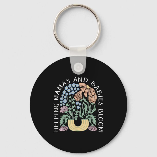 Boho Floral Helng Mamas &amp; Babies Bloom Doula B Key Ring (Front)