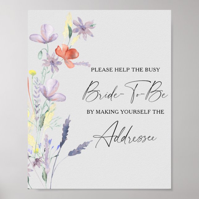 Boho Floral help the busy bride Address Poster (Front)
