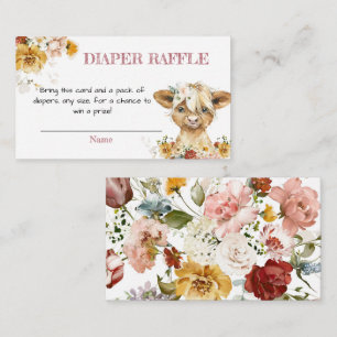 Boho Floral Highland Cow Baby Shower Diaper Raffle Enclosure Card