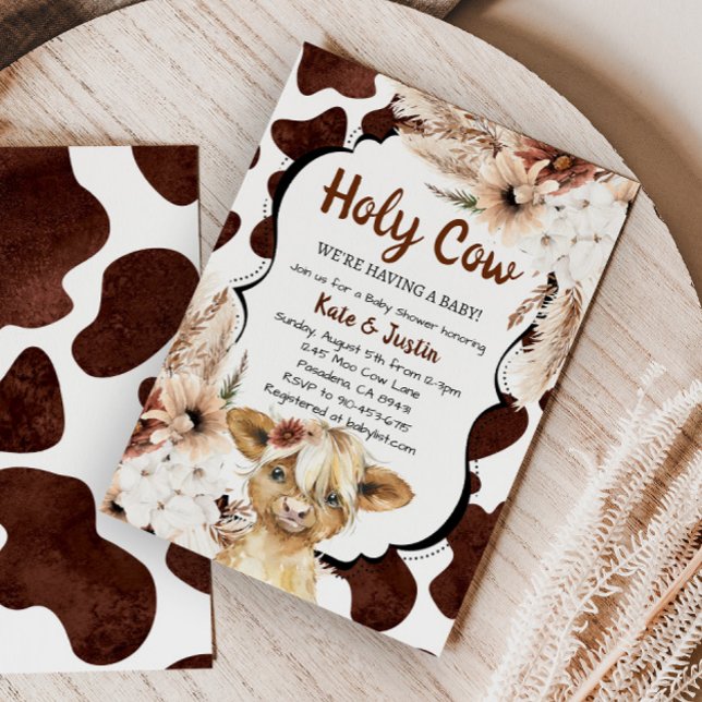 Boho Floral Highland Cow Baby Shower Invitation (Creator Uploaded)