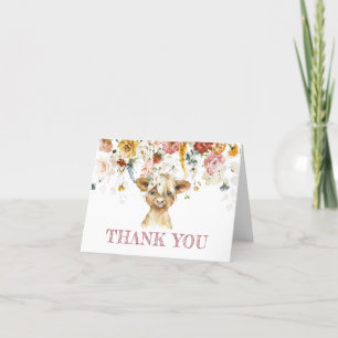 Boho Floral Highland Cow Thank You Card