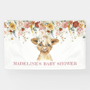 Boho Floral Highland Cow Welcome Banner