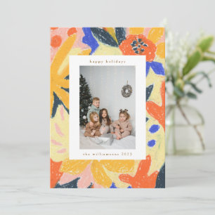 Boho Floral Holiday Photo Hand-Painted Abstract  Card