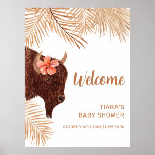 Boho Floral Holy Cow Girl Baby Shower Welcome Poster
