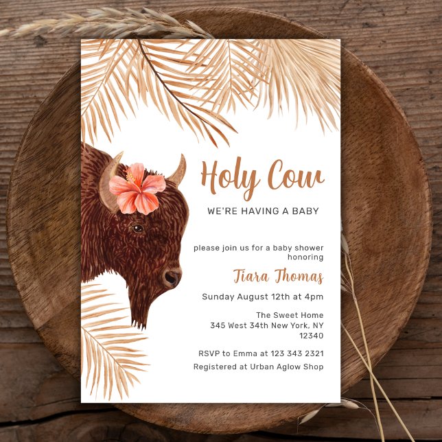Boho Floral Holy Cow Highland Cow Baby Shower  Invitation (Boho Floral Holy Cow Highland Cow Baby Shower Invitation)