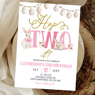 Boho Floral Hop Two It Birthday Invitation