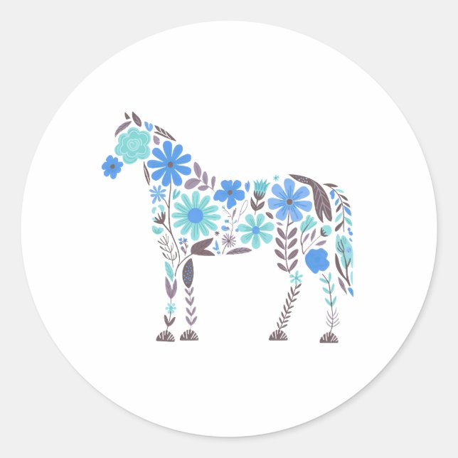 Boho Floral Horse Classic Round Sticker (Front)