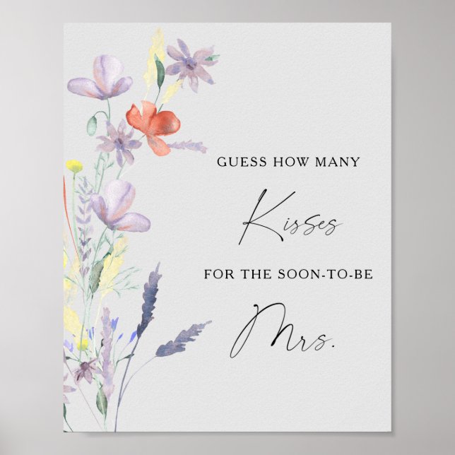Boho Floral how many kisses bridal shower game Poster (Front)