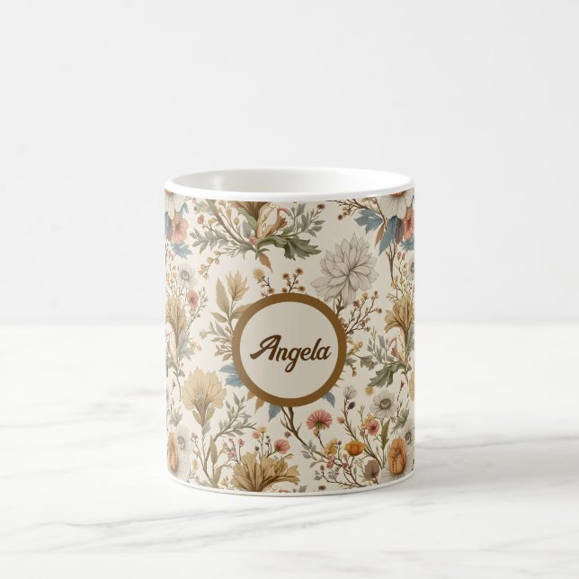 Boho Floral in Beige Coffee Mug (Center)