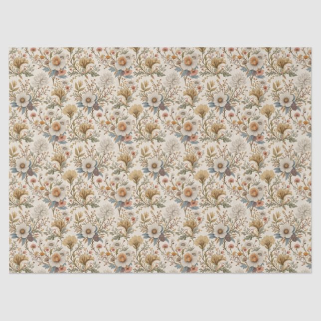 Boho Floral in Beige Tissue Paper (Front)