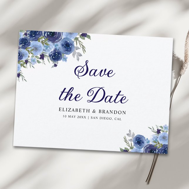 Boho Floral in Midnight Blue – Rustic Wedding Postcard (Creator Uploaded)