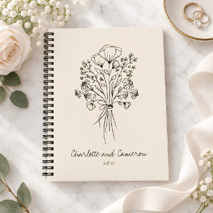 Boho Floral Ivory Drawing Personalised Wedding Notebook