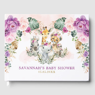 Boho Floral Jungle Safari Wild Animals Baby Girl Guest Book