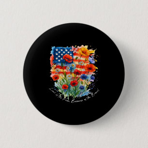 Boho Floral Land Of The Free Because Of The Brave 6 Cm Round Badge