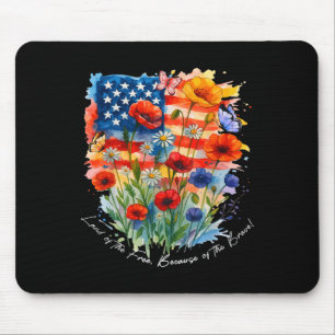 Boho Floral Land Of The Free Because Of The Brave Mouse Mat