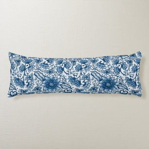 Boho Floral   Large Flowers   Classic Blue Body Cushion