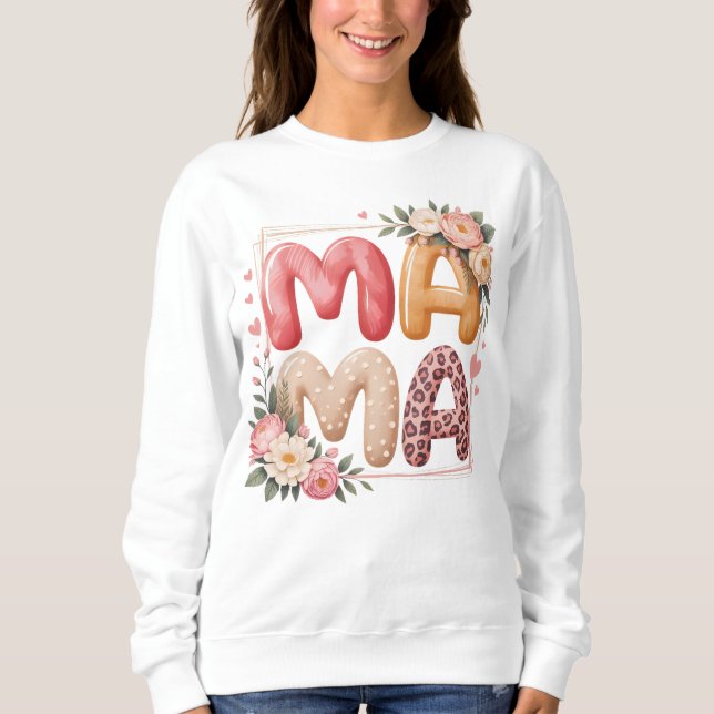 Boho Floral Leopard Print Mama Graphic Design Sweatshirt (Front)