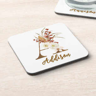 Boho Floral letter A Monogram Wedding Favor Coaster