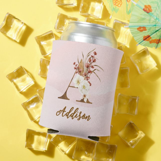 Boho Floral letter A Monogram Wedding Favour Can Cooler (In Situ Summer)