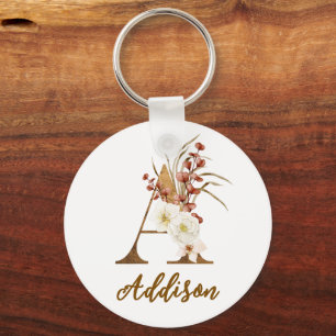 Boho Floral letter A Monogram Wedding Favour Key Ring