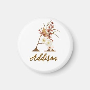 Boho Floral letter A Monogram Wedding Favour Magnet