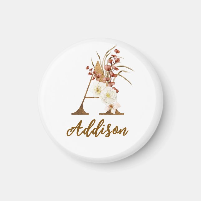 Boho Floral letter A Monogram Wedding Favour Magnet (Front)