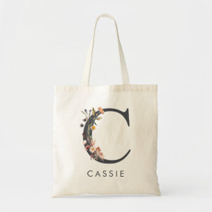 Boho Floral Letter C Tote Bag