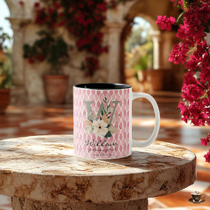 Boho Floral Letter W Mug with Personalised Name