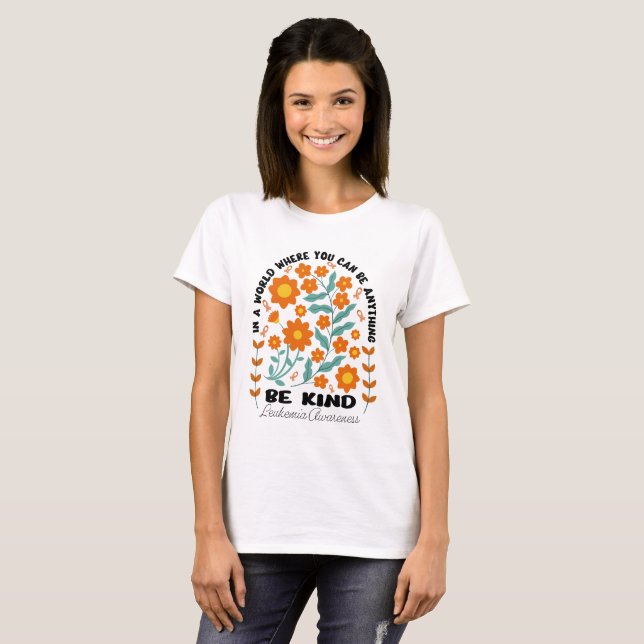 Boho Floral Leukaemia Be Kind T-Shirt (Front Full)