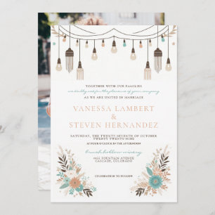 Boho Floral Lights Wedding Invitation