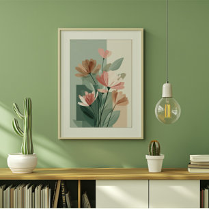 Boho Floral Line Art Print Neutral Botanical Min