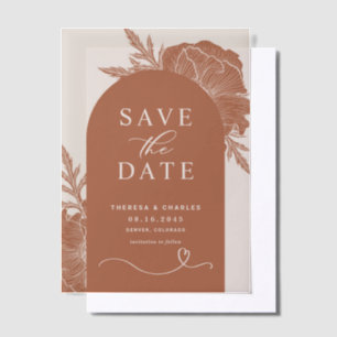 Boho Floral Line Art Terracotta Arch Save The Date Vellum Invitations
