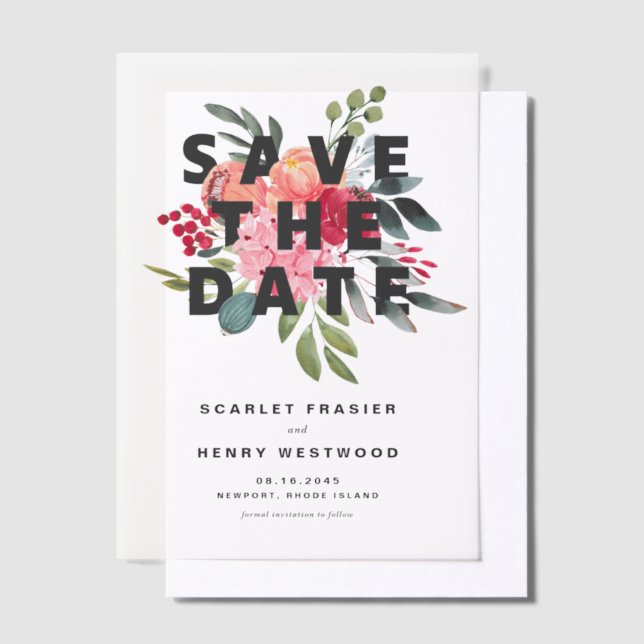 Boho Floral Line Art Terracotta Arch Save The Date Vellum Invitations (Offset)