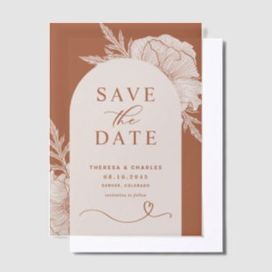 Boho Floral Line Art Terracotta Arch Save The Date Vellum Invitations
