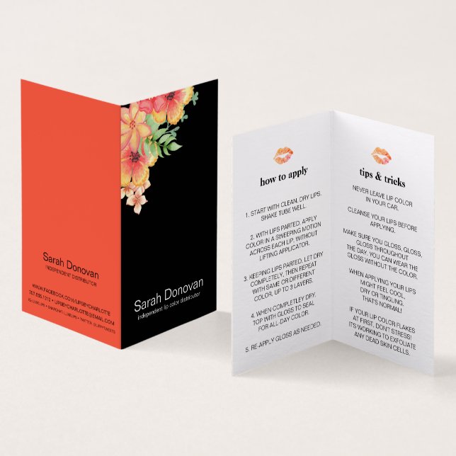 Boho Floral Lip Product Distributor Tips & Tricks Business Card (Inside and Outside)
