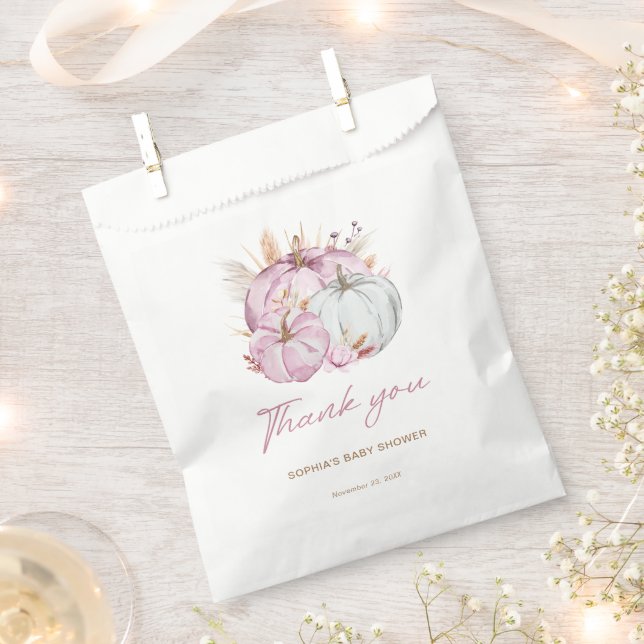 Boho Floral Little Pink Pumpkins Baby Shower Favour Bags (Clipped)
