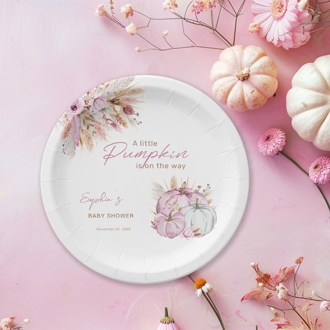 Boho Floral Little Pink Pumpkins Baby Shower Paper Plate (Creator Uploaded)