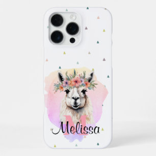 Boho Floral Llama Wildflowers Monogram Pretty iPhone 16 Pro Max Case