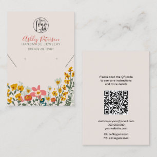 Boho floral logo jewellery earring necklace Qr cod Business Card