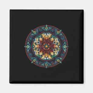 Boho Floral Lotus Mystic Circle Mandala Pattern Magnet