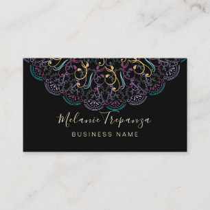 Boho  floral mandala on black for professional business card