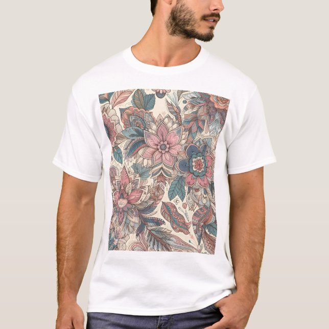 Boho Floral Mandala Pattern Art Print T-Shirt (Front)