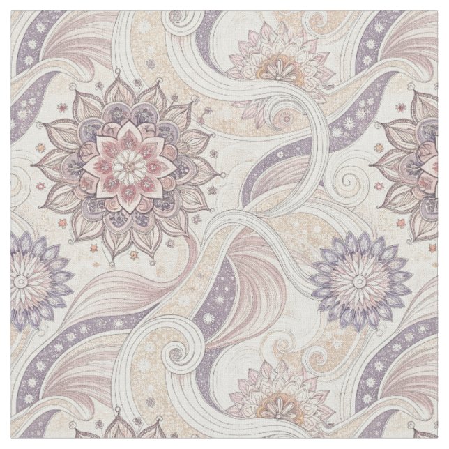 Boho Floral Mandala Spiritual Design Pattern Fabric (Close Up)