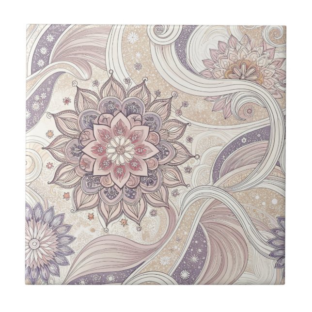 Boho Floral Mandala Spiritual Design Pattern Tile (Front)